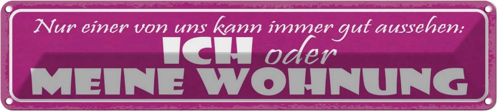 Blechschild 10x46 cm ich oder meine Wohnung gut Dekoration Spruch Zitat