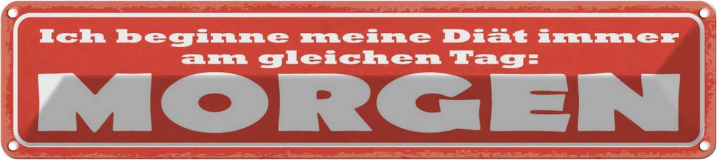 Blechschild 10x46 cm Diät immer gleicher Tag Morgen Dekoration Spruch Zitat