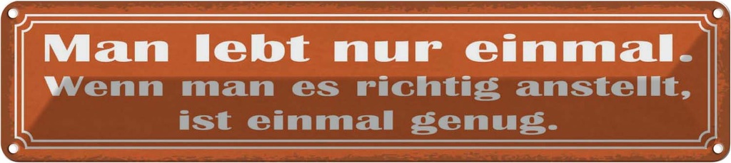 Blechschild 10x46 cm man lebt nur einmal ist genug Dekoration Spruch Zitat