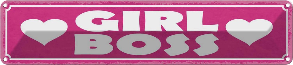 Blechschild 10x46 cm Girl Boss pink Herz Dekoration