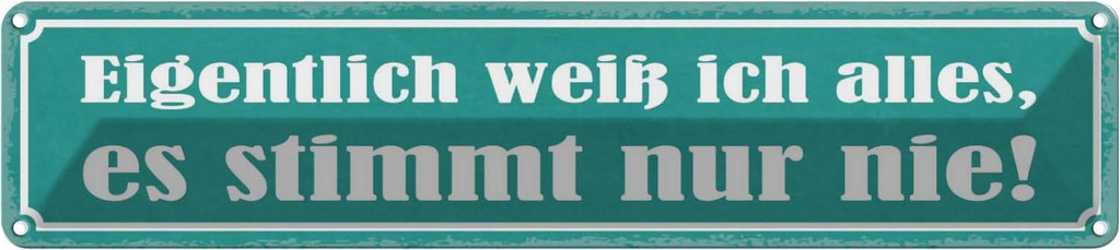 [LA-121531] Blechschild 10x46 cm ich weiß alles stimmt nur nie Dekoration Spruch Zitat