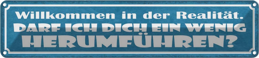 [LA-121543] Blechschild 10x46 cm Wilkommen in der Realität darf Dekoration Spruch Zitat