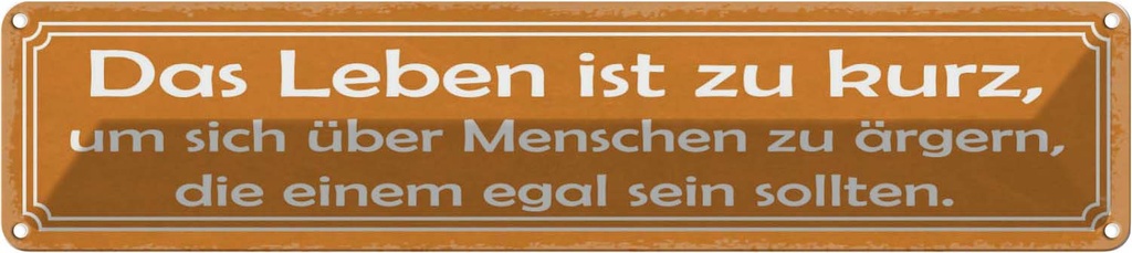 Blechschild 10x46 cm Leben zu kurz um sich ärgern Spruch Zitat