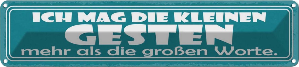 Blechschild 10x46 cm Ich mag die kleinen Gesten Spruch Zitat