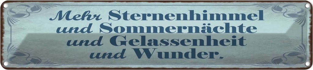 Blechschild 10x46 cm Mehr Sternenhimmel Sommernächte Spruch Zitat