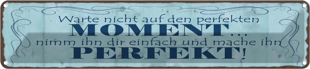 Blechschild 10x46 cm Warte nicht auf perfketen Moment Spruch Zitat