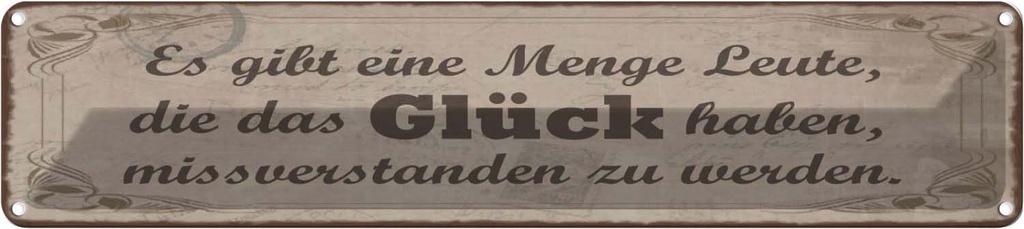 Blechschild 10x46 cm Glück missverstanden zu werden Spruch Zitat
