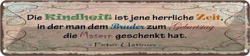 Blechschild 10x46 cm Kindheit Bruder Masern schenkt Spruch Zitat