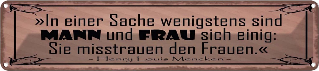 Blechschild 10x46 cm Mann und Frau misstrauen Frauen Spruch Zitat