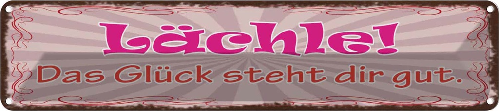 Blechschild 10x46 cm Lächle das Glück steht dir gut Spruch Zitat