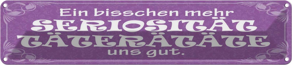 Blechschild 10x46 cm Mehr Seriosität Täterätäte gut Spruch Zitat