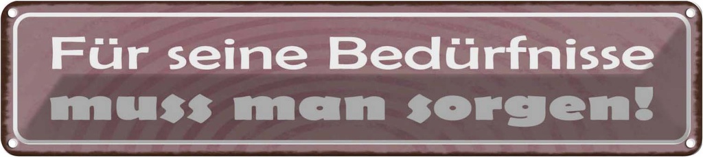 Blechschild 10x46 cm Für Bedürfnisse muss man sorgen Spruch Zitat