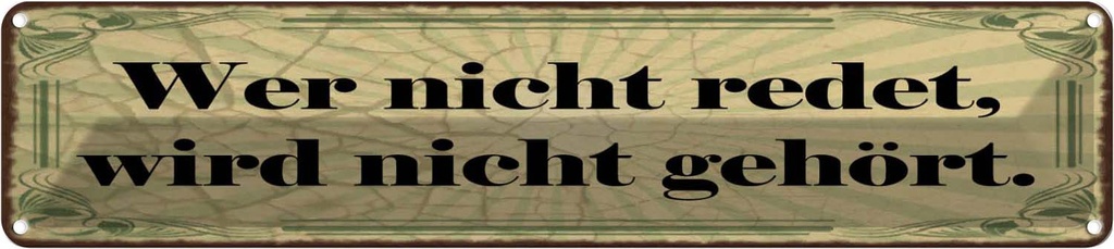 Blechschild 10x46 cm Nicht redet wird gehört Spruch Zitat