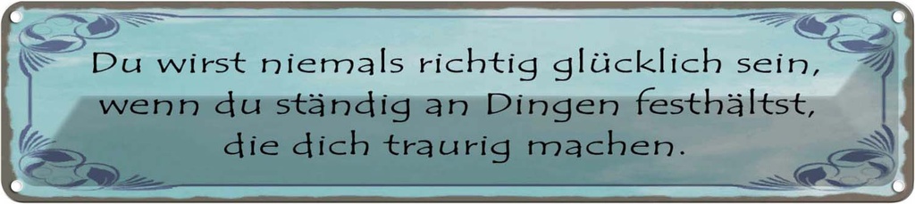 Blechschild 10x46 cm Niemals richtig glücklich wenn Spruch Zitat