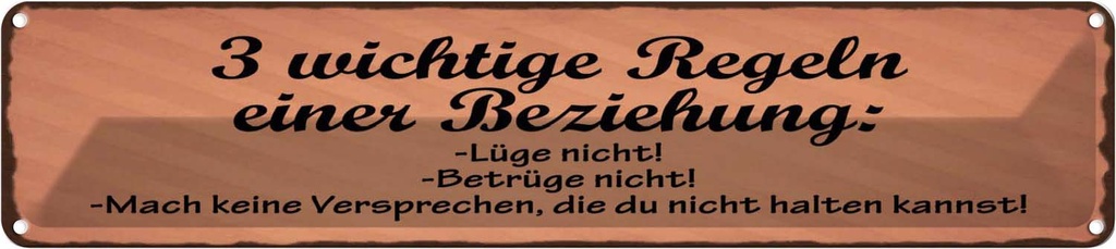 Blechschild 10x46 cm Beziehung lüge betrüge nicht Spruch Zitat