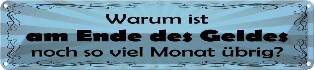 Blechschild 10x46 cm Ende des Geldes ncoh Monat übrig Spruch Zitat