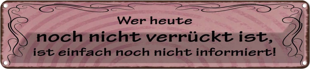 Blechschild 10x46 cm Wer heute noch nicht verrückt Spruch Zitat
