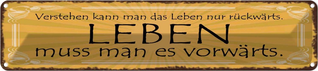 Blechschild 10x46 cm Leben muss man es vorwärts Spruch Zitat