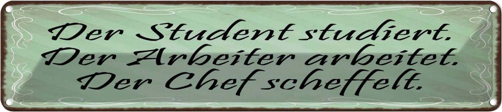 Blechschild 10x46 cm Student Arbeiter Chef Spruch Zitat