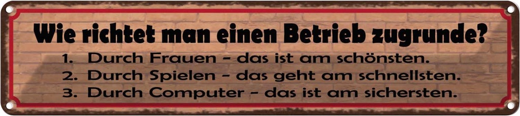 Blechschild 10x46 cm Betrieb richten Frauen Spielen Spruch Zitat