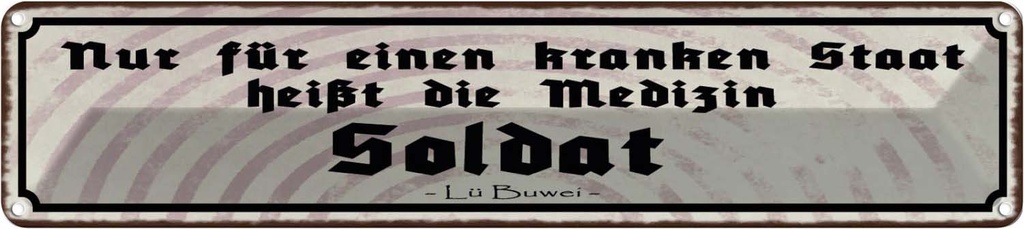 Blechschild 10x46 cm Kranker Staat Medizin Soldat Spruch Zitat
