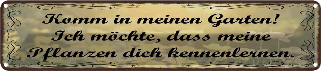Blechschild 10x46 cm Garten Pflanzen dich kennenlerne Spruch Zitat
