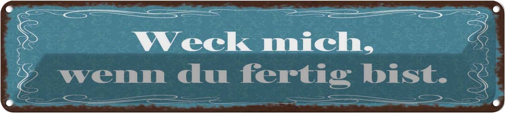 Blechschild 10x46 cm Weck mich wenn du fertig bist Spruch Zitat