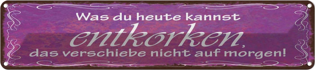 Blechschild 10x46 cm Was du heute kannst entkorken Spruch Zitat