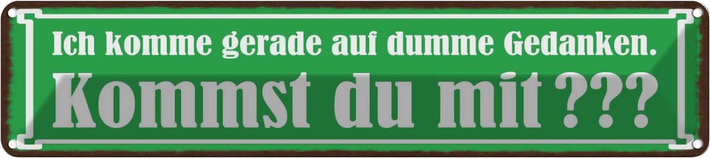 Blechschild 10x46 cm Kommst du mit auf dumme Gedanken Spruch Zitat