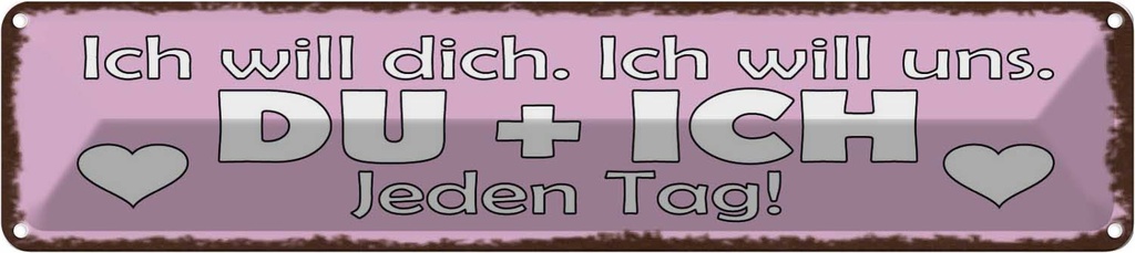 Blechschild 10x46 cm Du & Ich jeden Tag will dich Spruch Zitat