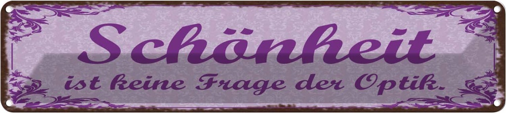 Blechschild 10x46 cm Schönheit keine Frage der Optik Spruch Zitat
