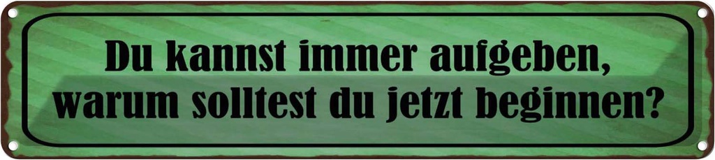 Blechschild 10x46 cm Kannst aufgeben warum beginnen Spruch Zitat