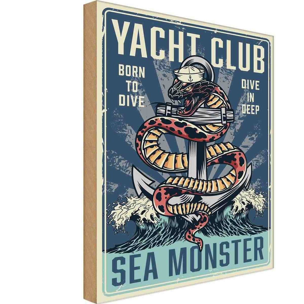 Holzschild 40x30 cm Yacht club see monster Dekoration