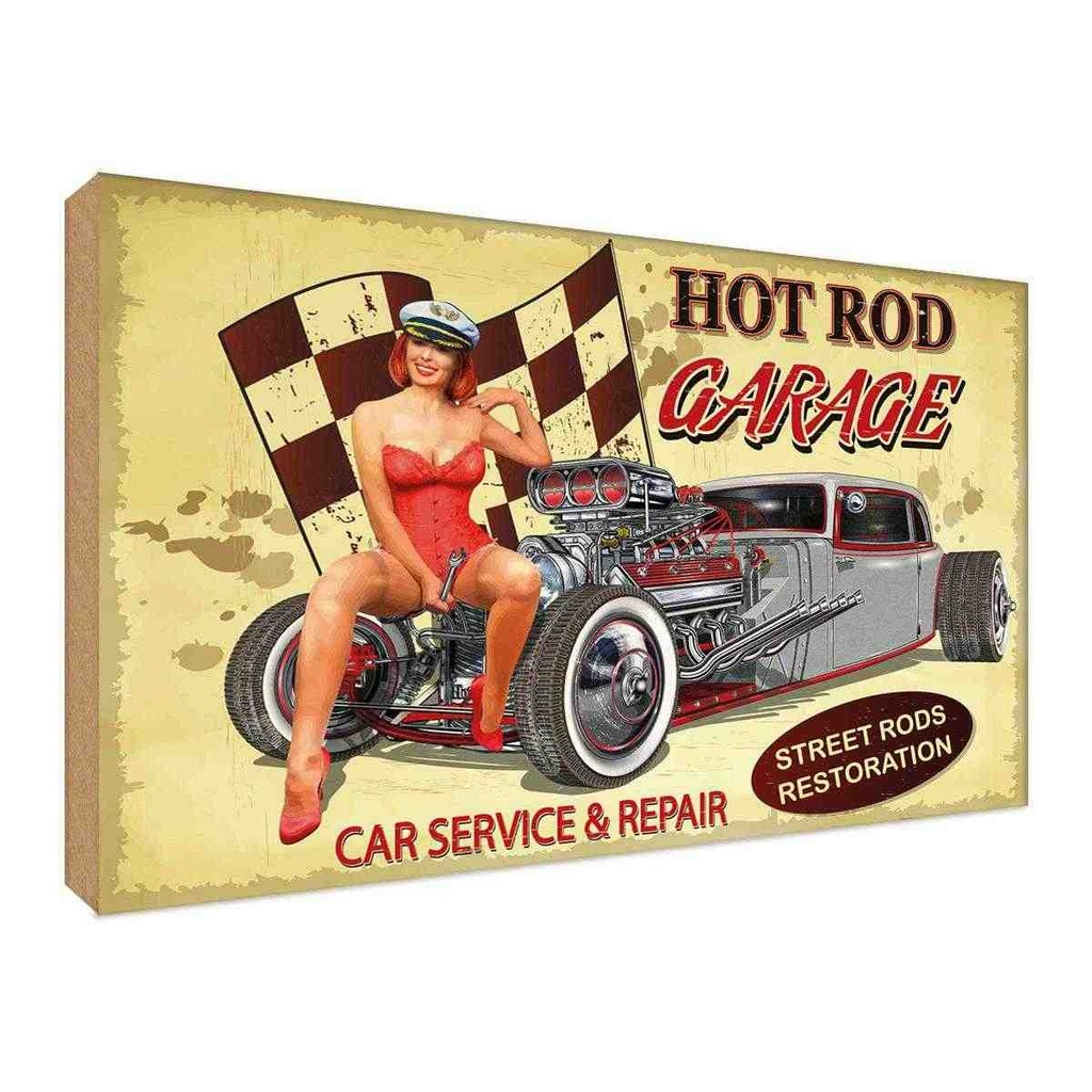 Holzschild 30x40 cm Hoit Rod Garage Service Auto Werkstatt