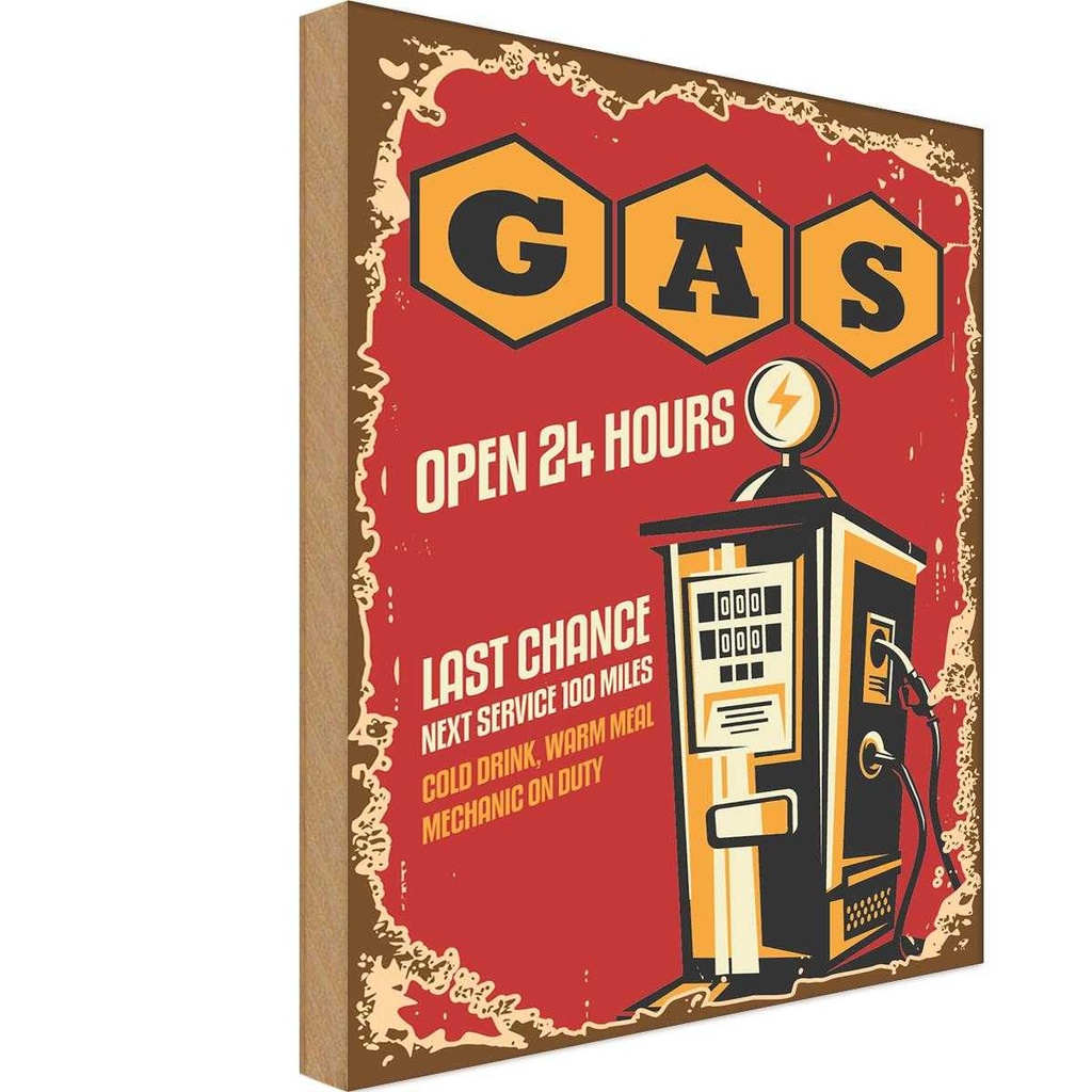 Holzschild 40x30 cm Gas open 24 next service Warnschild Hinweisschild