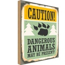 Holzschild 40x30 cm Caution dangerous animals Warnschild Hinweisschild