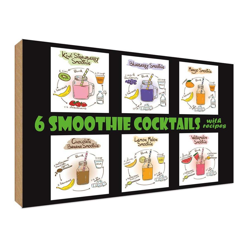 Holzschild 30x40 cm 6 smoothie cocktails recipes Essen Trinken