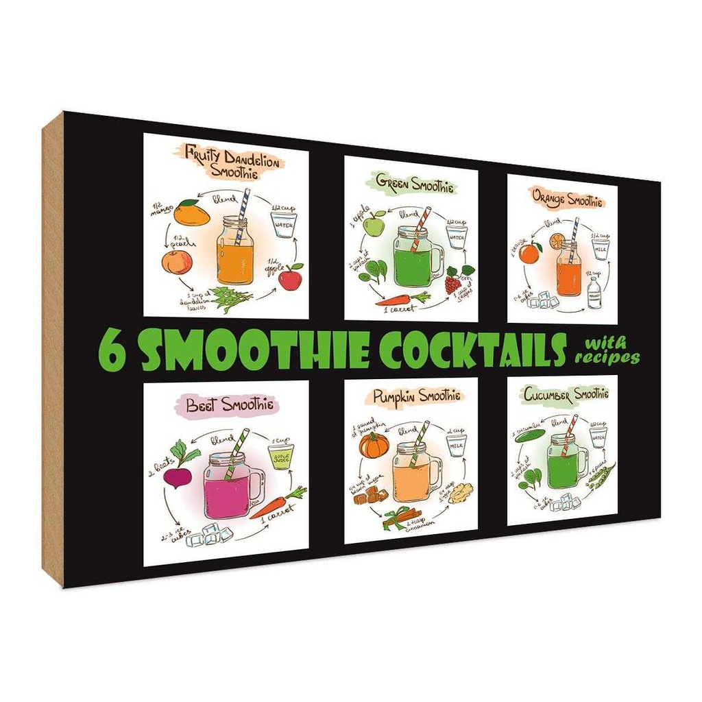 Holzschild 30x40 cm 6 smoothie cocktails Essen Trinken