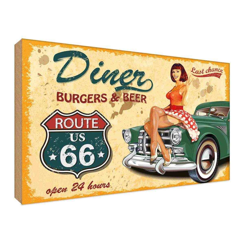 Holzschild 30x40 cm diner burgers beer Essen Trinken