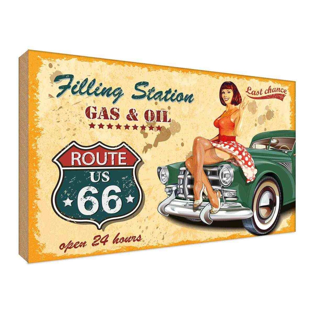 Holzschild 30x40 cm Gas Oil open 24 hours Warnschild Hinweisschild