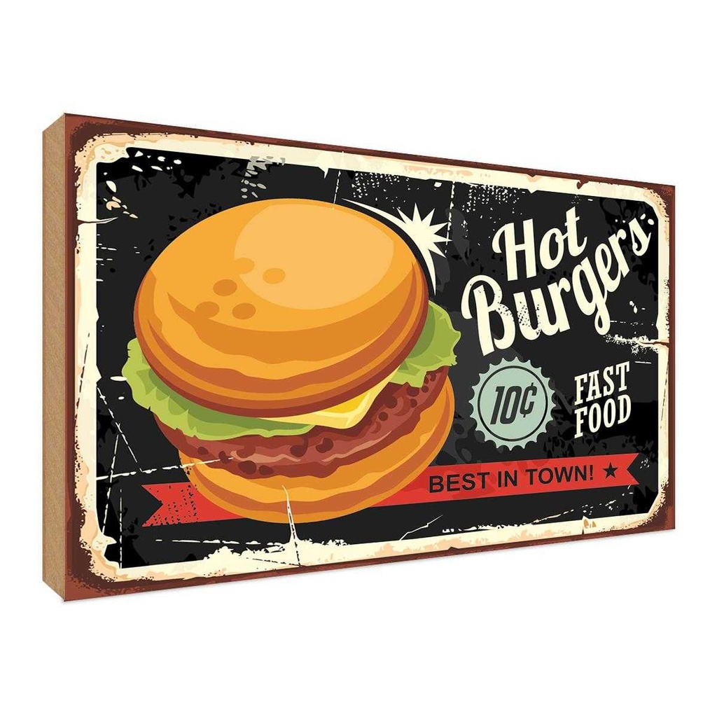 Holzschild 30x40 cm hot burgers best in town Essen Trinken