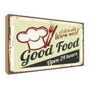 Holzschild 30x40 cm Good Food gold drink open 24 Warnschild Hinweisschild