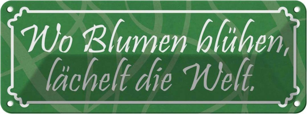 Blechschild 10x27 cm Wo Blumen blühen lächelt Dekoration