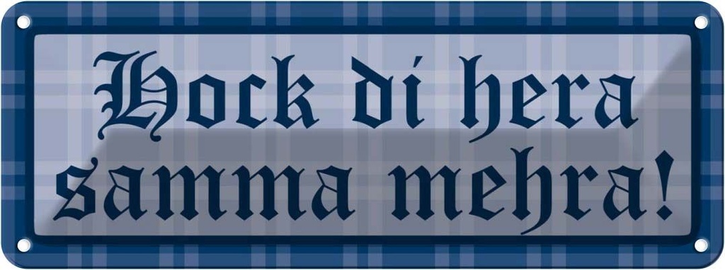 Blechschild 10x27 cm Hock die hera samma mehra Dekoration Spruch Zitat