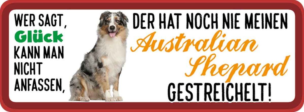 Holzschild 10x27 cm Australian Shepard Hund gestreichelt