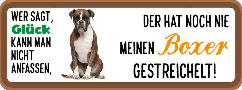 Holzschild 10x27 cm Boxer Hund gestreichelt Tier Haustier