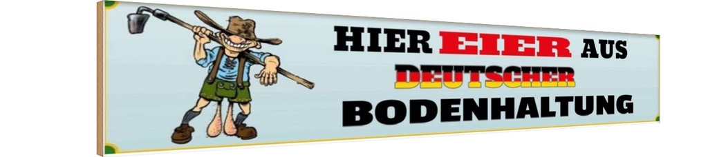 Holzschild 10x46 cm hier Eier deutsche Bodenhaltung Spruch Zitat