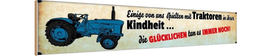 Holzschild 10x46 cm Kindheit wir spielten Traktoren Spruch Zitat