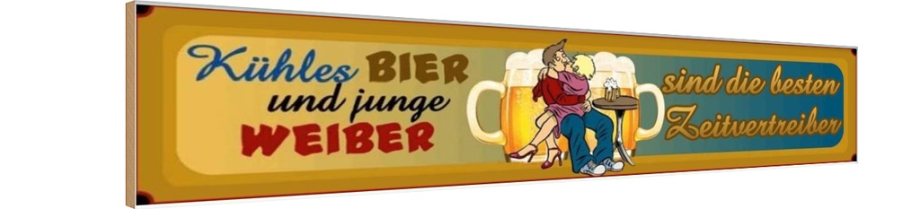 Holzschild 10x46 cm kühles Bier junge Weiber Zeitvertreiber Spruch Zitat