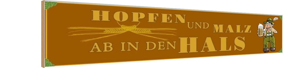 Holzschild 10x46 cm Bier Hopfen Malz ab in den Hals